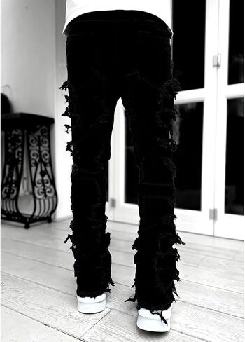 Stacked Jeans Men Skinny Ripped Jeans Slim Fit Denim Pants Y2K Goth Harajuku Emo Jeans Trouser in Saudi Arabia