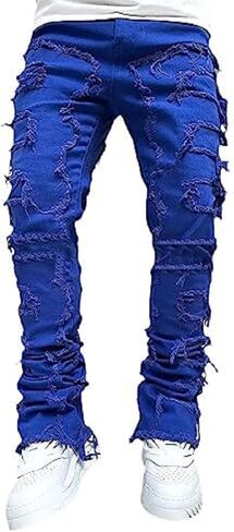 Stacked Jeans Men Skinny Ripped Jeans Slim Fit Denim Pants Y2K Goth Harajuku Emo Jeans Trouser in Saudi Arabia