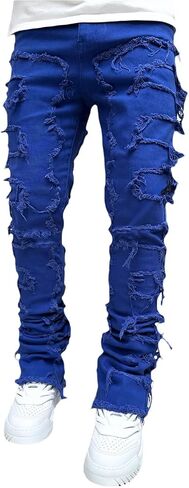 Stacked Jeans Men Skinny Ripped Jeans Slim Fit Denim Pants Y2K Goth Harajuku Emo Jeans Trouser in Saudi Arabia