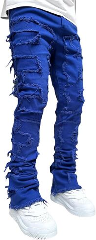 Stacked Jeans Men Skinny Ripped Jeans Slim Fit Denim Pants Y2K Goth Harajuku Emo Jeans Trouser in Saudi Arabia
