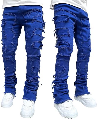 Stacked Jeans Men Skinny Ripped Jeans Slim Fit Denim Pants Y2K Goth Harajuku Emo Jeans Trouser in Saudi Arabia