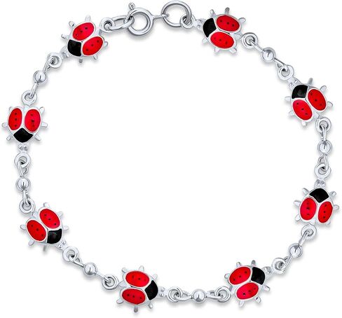 Good Luck Lucky Garden Red Colorful 5 Multi Ladybug Dangling Charm Bracelet For Teens .925 Sterling Silver 6-7.5 Inch Wrist in Saudi Arabia