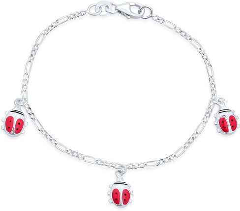 Good Luck Lucky Garden Red Colorful 5 Multi Ladybug Dangling Charm Bracelet For Teens .925 Sterling Silver 6-7.5 Inch Wrist in Saudi Arabia