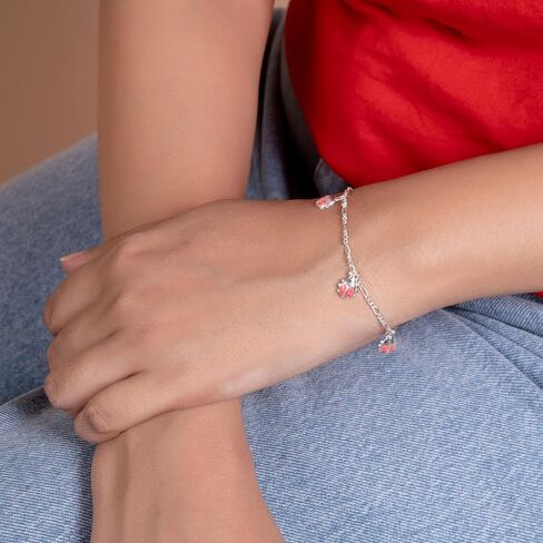 Good Luck Lucky Garden Red Colorful 5 Multi Ladybug Dangling Charm Bracelet For Teens .925 Sterling Silver 6-7.5 Inch Wrist in Saudi Arabia