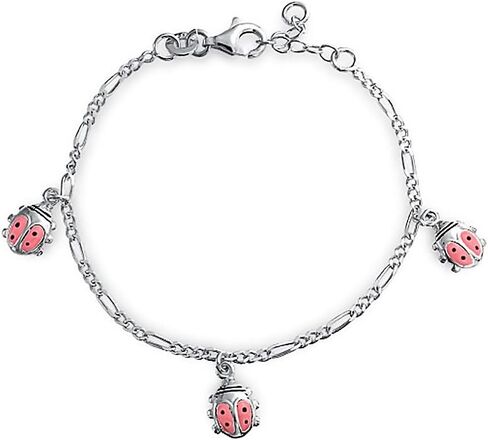 Good Luck Lucky Garden Red Colorful 5 Multi Ladybug Dangling Charm Bracelet For Teens .925 Sterling Silver 6-7.5 Inch Wrist in Saudi Arabia