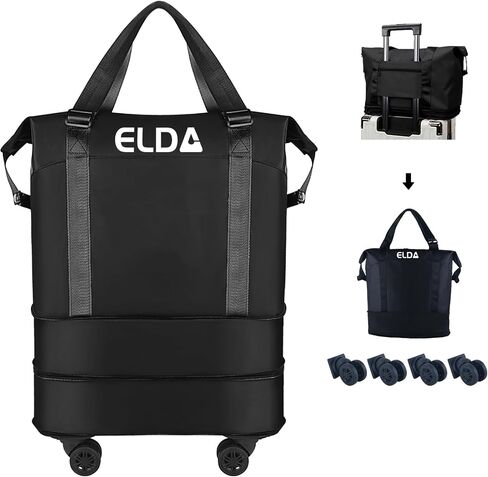 ELDA Foldable Duffle Bag Rolling for Men Women Carry on Expandable Luggage with Detachable Wheel, Trolley Sleeve for Weekend in Saudi Arabia