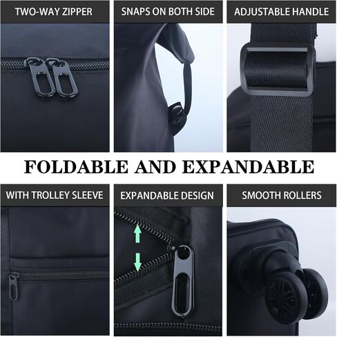 ELDA Foldable Duffle Bag Rolling for Men Women Carry on Expandable Luggage with Detachable Wheel, Trolley Sleeve for Weekend in Saudi Arabia