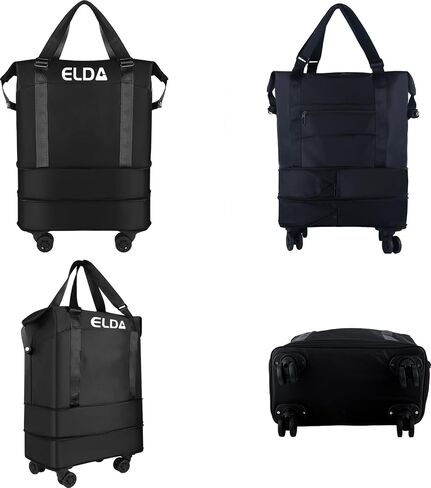 ELDA Foldable Duffle Bag Rolling for Men Women Carry on Expandable Luggage with Detachable Wheel, Trolley Sleeve for Weekend in Saudi Arabia