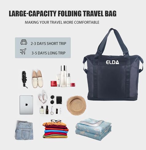 ELDA Foldable Duffle Bag Rolling for Men Women Carry on Expandable Luggage with Detachable Wheel, Trolley Sleeve for Weekend in Saudi Arabia
