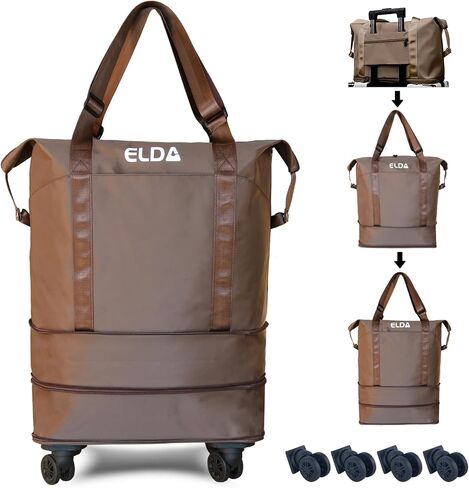 ELDA Foldable Duffle Bag Rolling for Men Women Carry on Expandable Luggage with Detachable Wheel, Trolley Sleeve for Weekend in Saudi Arabia