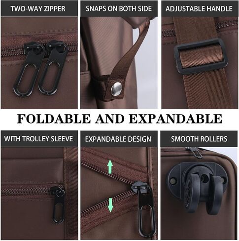 ELDA Foldable Duffle Bag Rolling for Men Women Carry on Expandable Luggage with Detachable Wheel, Trolley Sleeve for Weekend in Saudi Arabia