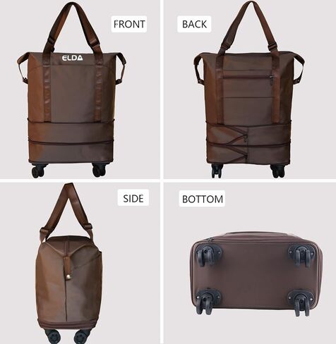 ELDA Foldable Duffle Bag Rolling for Men Women Carry on Expandable Luggage with Detachable Wheel, Trolley Sleeve for Weekend in Saudi Arabia