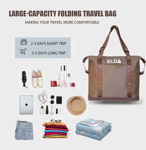ELDA Foldable Duffle Bag Rolling for Men Women Carry on Expandable Luggage with Detachable Wheel, Trolley Sleeve for Weekend in Saudi Arabia