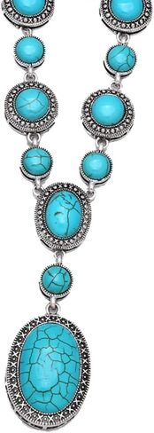 COLORFUL BLING Boho Imitation Turquoise Collar Bib Necklace Blue Stone Beads Strand Pendant Choker Necklaces for Women Bohemian Turquoise Jewelry in Saudi Arabia