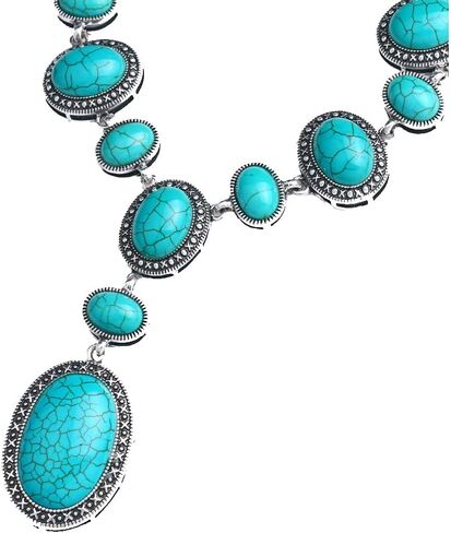COLORFUL BLING Boho Imitation Turquoise Collar Bib Necklace Blue Stone Beads Strand Pendant Choker Necklaces for Women Bohemian Turquoise Jewelry in Saudi Arabia