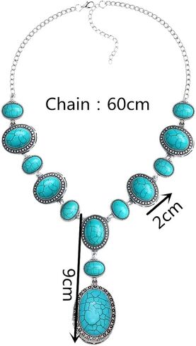 COLORFUL BLING Boho Imitation Turquoise Collar Bib Necklace Blue Stone Beads Strand Pendant Choker Necklaces for Women Bohemian Turquoise Jewelry in Saudi Arabia