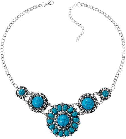 COLORFUL BLING Boho Imitation Turquoise Collar Bib Necklace Blue Stone Beads Strand Pendant Choker Necklaces for Women Bohemian Turquoise Jewelry in Saudi Arabia