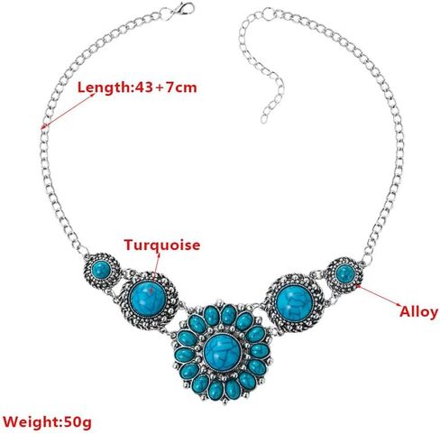COLORFUL BLING Boho Imitation Turquoise Collar Bib Necklace Blue Stone Beads Strand Pendant Choker Necklaces for Women Bohemian Turquoise Jewelry in Saudi Arabia