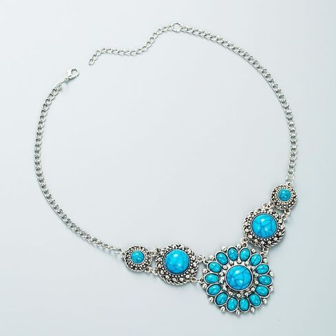 COLORFUL BLING Boho Imitation Turquoise Collar Bib Necklace Blue Stone Beads Strand Pendant Choker Necklaces for Women Bohemian Turquoise Jewelry in Saudi Arabia