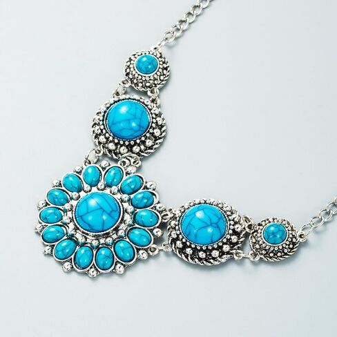 COLORFUL BLING Boho Imitation Turquoise Collar Bib Necklace Blue Stone Beads Strand Pendant Choker Necklaces for Women Bohemian Turquoise Jewelry in Saudi Arabia