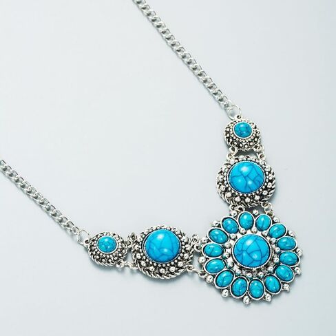 COLORFUL BLING Boho Imitation Turquoise Collar Bib Necklace Blue Stone Beads Strand Pendant Choker Necklaces for Women Bohemian Turquoise Jewelry in Saudi Arabia