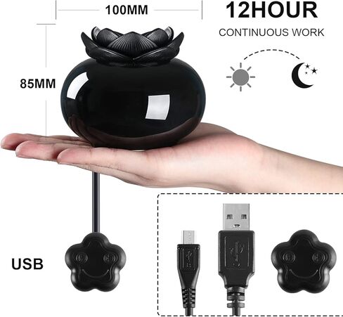 Essential Oil Diffusers Ceramic Diffuser: WinDawn Small Aromatherapy Defusers for Bedroom Home Office, Cute Lotus Decorative Auto Shut-Off - Black in Saudi Arabia