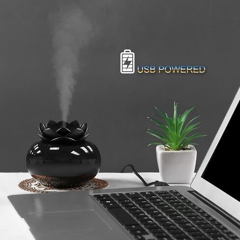 Essential Oil Diffusers Ceramic Diffuser: WinDawn Small Aromatherapy Defusers for Bedroom Home Office, Cute Lotus Decorative Auto Shut-Off - Black in Saudi Arabia