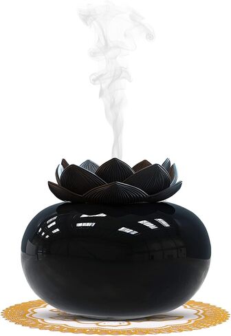 Essential Oil Diffusers Ceramic Diffuser: WinDawn Small Aromatherapy Defusers for Bedroom Home Office, Cute Lotus Decorative Auto Shut-Off - Black in Saudi Arabia