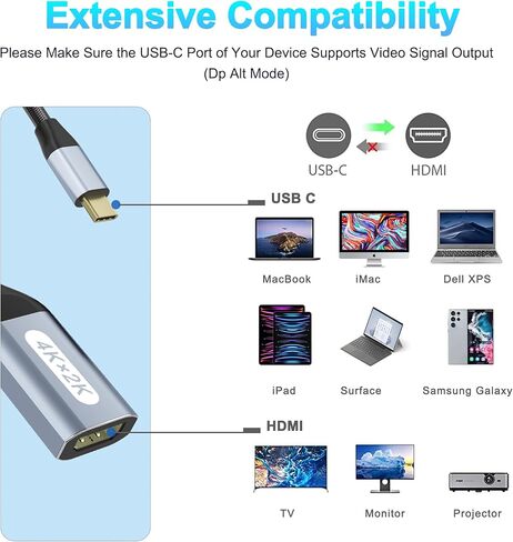 USB C to HDMI Adapter, 4K USB Type-C to HDMI Adapter [Thunderbolt 4/3Compatible] with iPhone 15/15Pro/15ProMax, MacBook Pro/Air, Dell XPS, Chromebook, Android Phones etc in Kuwait