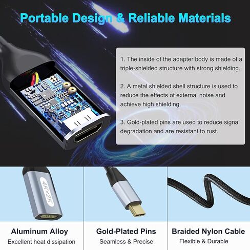 USB C to HDMI Adapter, 4K USB Type-C to HDMI Adapter [Thunderbolt 4/3Compatible] with iPhone 15/15Pro/15ProMax, MacBook Pro/Air, Dell XPS, Chromebook, Android Phones etc in Kuwait