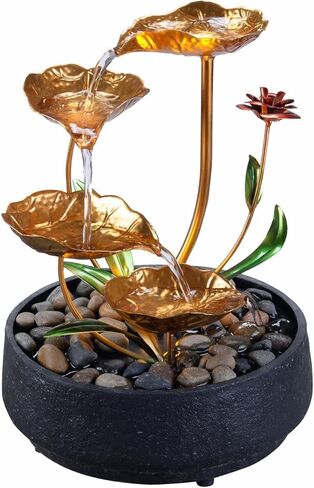 Home Décor Tabletop Fountain Indoor Stone Four Bowls Natural River Rocks Decorated Colorful Lights Rolling Ball (23066) in Saudi Arabia