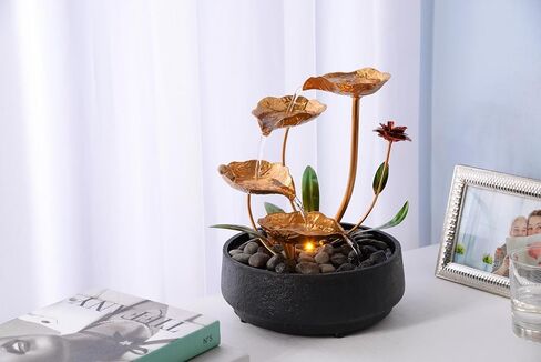 Home Décor Tabletop Fountain Indoor Stone Four Bowls Natural River Rocks Decorated Colorful Lights Rolling Ball (23066) in Saudi Arabia
