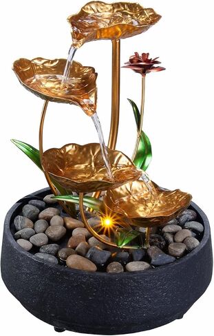 Home Décor Tabletop Fountain Indoor Stone Four Bowls Natural River Rocks Decorated Colorful Lights Rolling Ball (23066) in Saudi Arabia