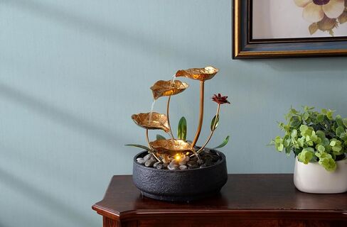 Home Décor Tabletop Fountain Indoor Stone Four Bowls Natural River Rocks Decorated Colorful Lights Rolling Ball (23066) in Saudi Arabia