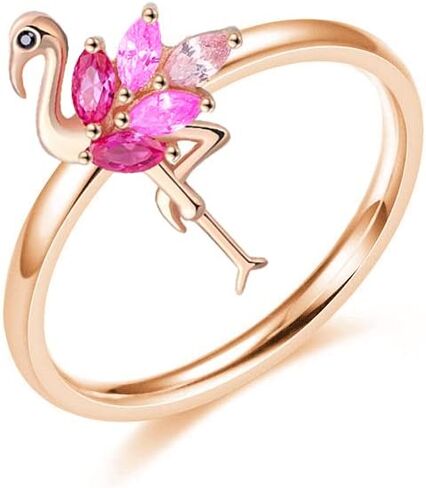 OIDIMS Flamingo Ring for Women Sterling Silver 925 Cute Animal Rose Gold Pink Cubic Zirconia Bird Flamingos Wedding Engagement Finger Rings Bands Beach Jewelry Christmas Gifts for Mom Daughter in Saudi Arabia