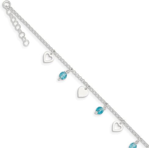 خلخال من الفضة الاسترليني على شكل قلب مصقول من Lex & Lu وزجاج أزرق مقاس 9 بوصة in Kuwait