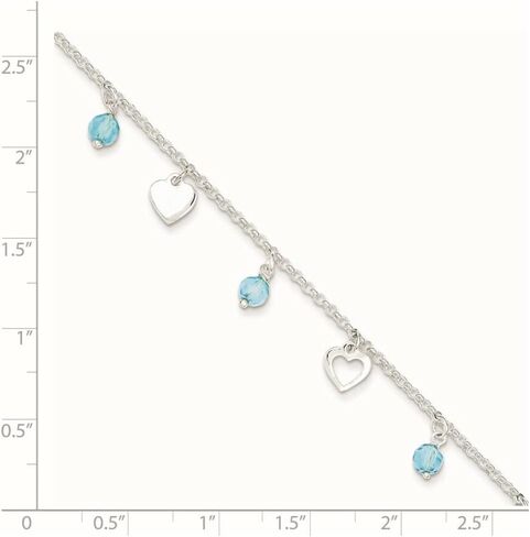 خلخال من الفضة الاسترليني على شكل قلب مصقول من Lex & Lu وزجاج أزرق مقاس 9 بوصة in Kuwait