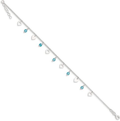 خلخال من الفضة الاسترليني على شكل قلب مصقول من Lex & Lu وزجاج أزرق مقاس 9 بوصة in Kuwait