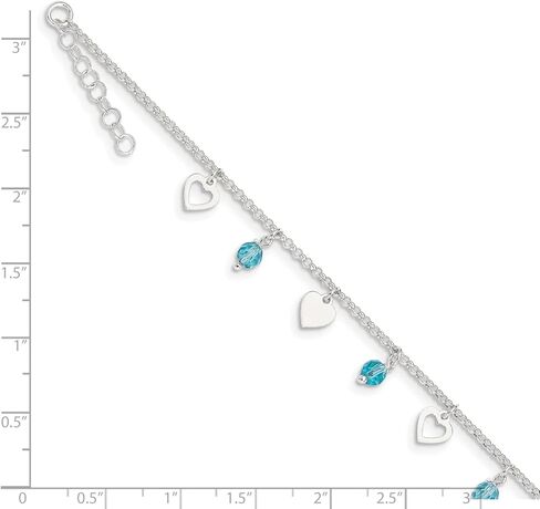 خلخال من الفضة الاسترليني على شكل قلب مصقول من Lex & Lu وزجاج أزرق مقاس 9 بوصة in Kuwait