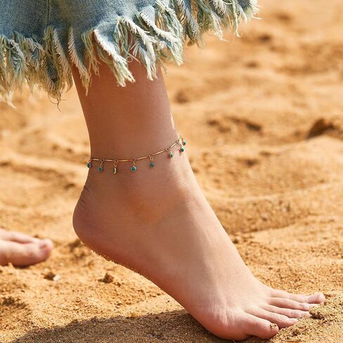 14K Gold Turquoise Ankle Bracelet for Women - Exquisite Craftsmanship, Timeless Elegance, and Meaningful Symbolism for a Thoughtful and Stylish Gift in Saudi Arabia