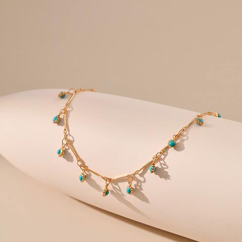 14K Gold Turquoise Ankle Bracelet for Women - Exquisite Craftsmanship, Timeless Elegance, and Meaningful Symbolism for a Thoughtful and Stylish Gift in Saudi Arabia