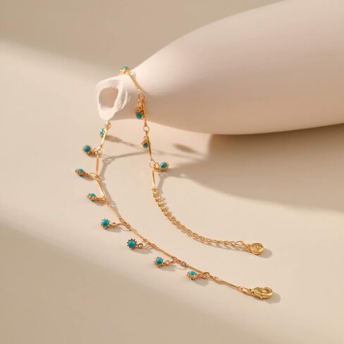 14K Gold Turquoise Ankle Bracelet for Women - Exquisite Craftsmanship, Timeless Elegance, and Meaningful Symbolism for a Thoughtful and Stylish Gift in Saudi Arabia