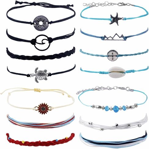 14 Pcs Surfer Wave Bracelet Ocean Wave Adjustable Waterproof Beaded Bracelets Handmade Friendship beach Anklets for Women Girls in Saudi Arabia