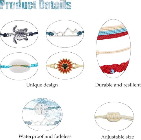 14 Pcs Surfer Wave Bracelet Ocean Wave Adjustable Waterproof Beaded Bracelets Handmade Friendship beach Anklets for Women Girls in Saudi Arabia