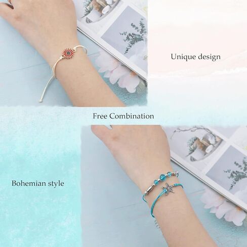 14 Pcs Surfer Wave Bracelet Ocean Wave Adjustable Waterproof Beaded Bracelets Handmade Friendship beach Anklets for Women Girls in Saudi Arabia