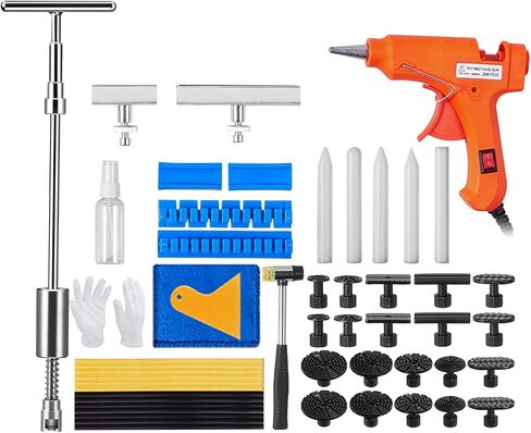 VEVOR Dent Puller Kit, Adjustable Width Golden Dent Puller, 50 PCS Paintless Dent Repair Kit, Auto Body Dent Remove Tool with Hot Glue Gun and Glue Sticks, for Auto Hail Damage, Small Ding Dent Repair in Saudi Arabia