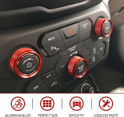 CheroCar AC Radio Knob Cover Air Conditioner Control Audio Volume Tune Switch Knob Button Cover Trim Ring Compatible with Jeep Renegade 2018 2019 2020 2021 2022 2023 (Red)… in Saudi Arabia