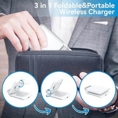 Wireless Charger Stand, 3 in 1 Foldable Fast Charging Station for Apple Multiple Devices, Compatible with iPhone 15/14/13/Pro Max/Pro/Plus/Mini, for AirPods 2/3/Pro, Watch Ultra/9/8/7/SE/6/5/4 in Saudi Arabia