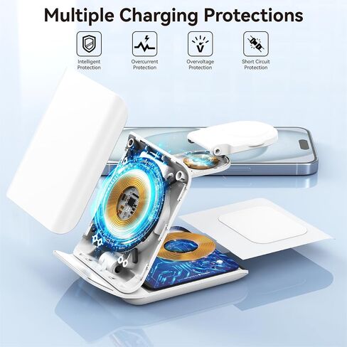 Wireless Charger Stand, 3 in 1 Foldable Fast Charging Station for Apple Multiple Devices, Compatible with iPhone 15/14/13/Pro Max/Pro/Plus/Mini, for AirPods 2/3/Pro, Watch Ultra/9/8/7/SE/6/5/4 in Saudi Arabia