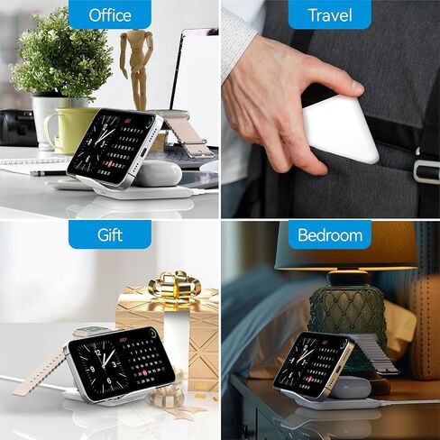 Wireless Charger Stand, 3 in 1 Foldable Fast Charging Station for Apple Multiple Devices, Compatible with iPhone 15/14/13/Pro Max/Pro/Plus/Mini, for AirPods 2/3/Pro, Watch Ultra/9/8/7/SE/6/5/4 in Saudi Arabia